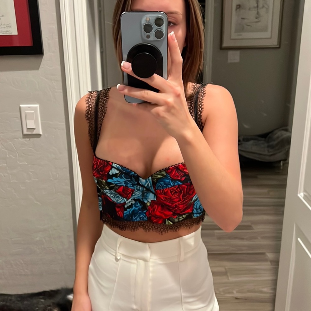 Versace Silk Twill & Lace Crop Top